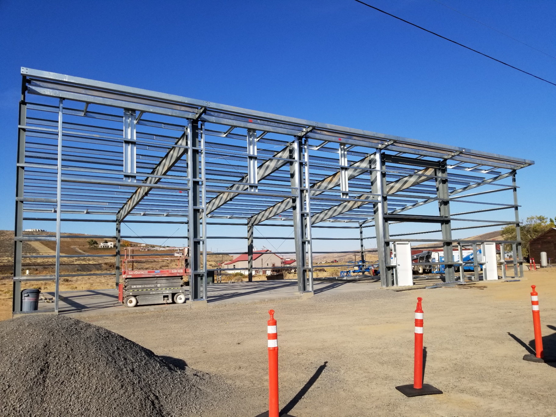 Steel structure during framing and opening layout